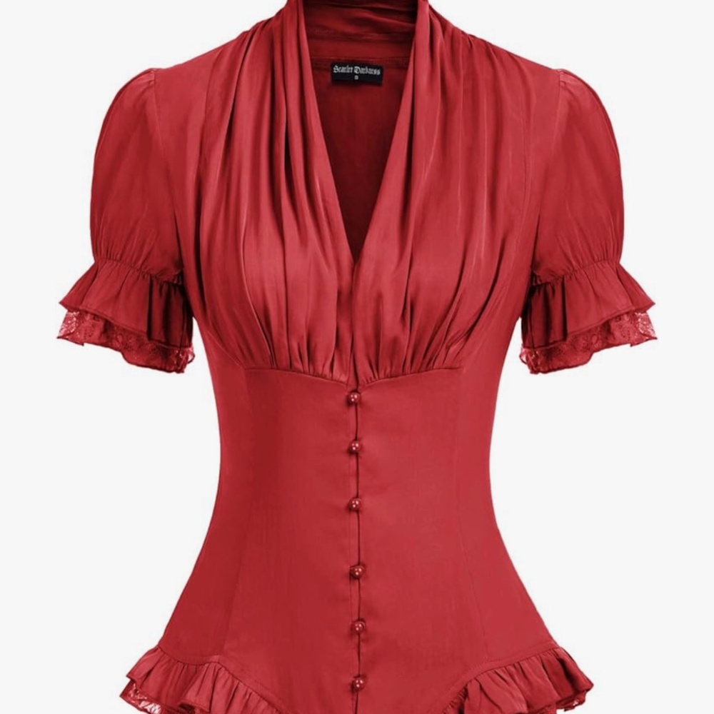 Boutique Red Corset Top with Tie Back button up  Large but runs like a medium